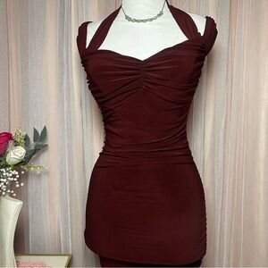 JustFab Burgandy Ruched Mini Dress